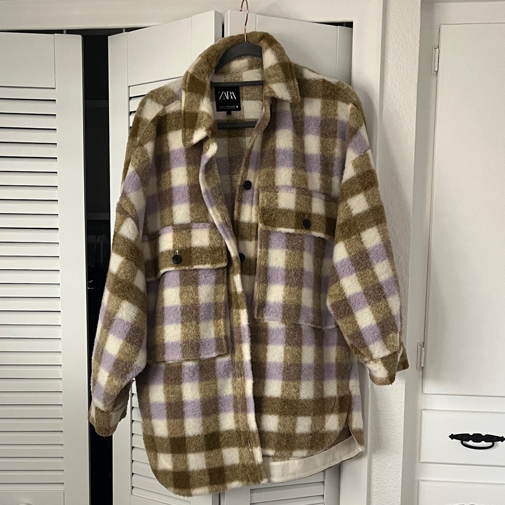 Zara Women's Teddy Jacket - Brown, Cream, and Purple